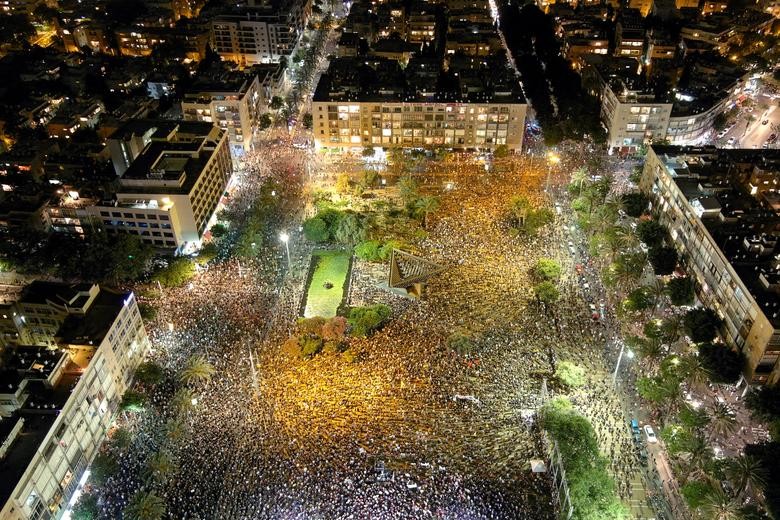 A general view shows Rabin square as Israelis protest against the government's response to the financial fallout of the coronavirus crisis in Tel Aviv, Israel. REUTERS/Ilan Rosenberg